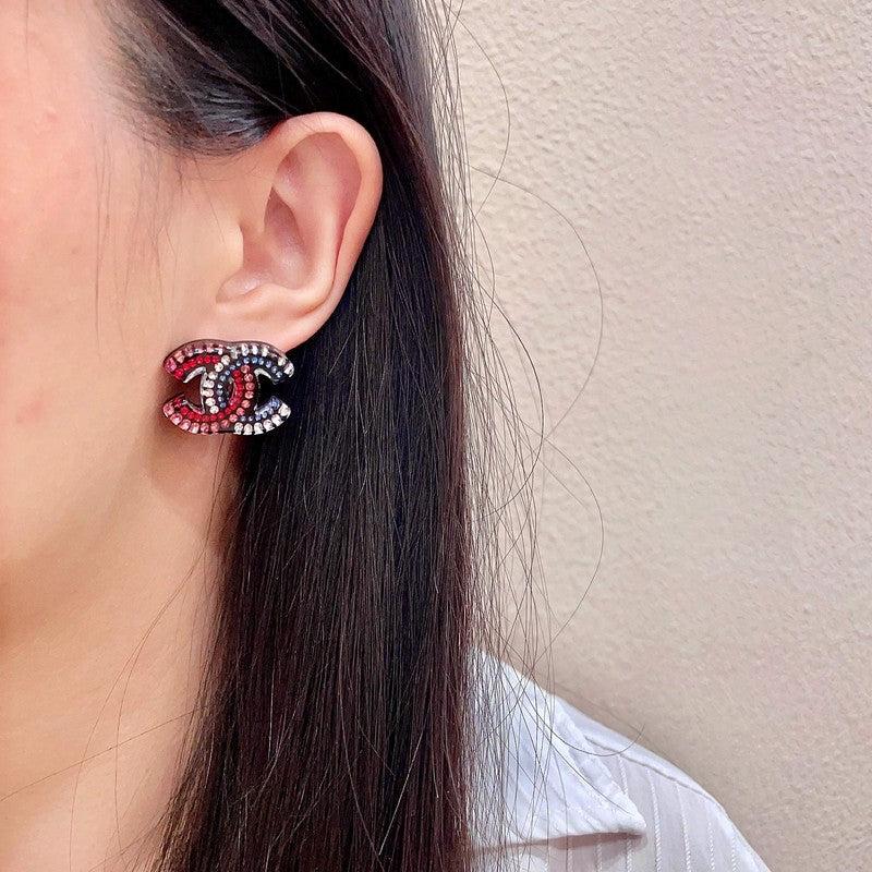 18K Chanel Red & Blue Crystal Earrings
