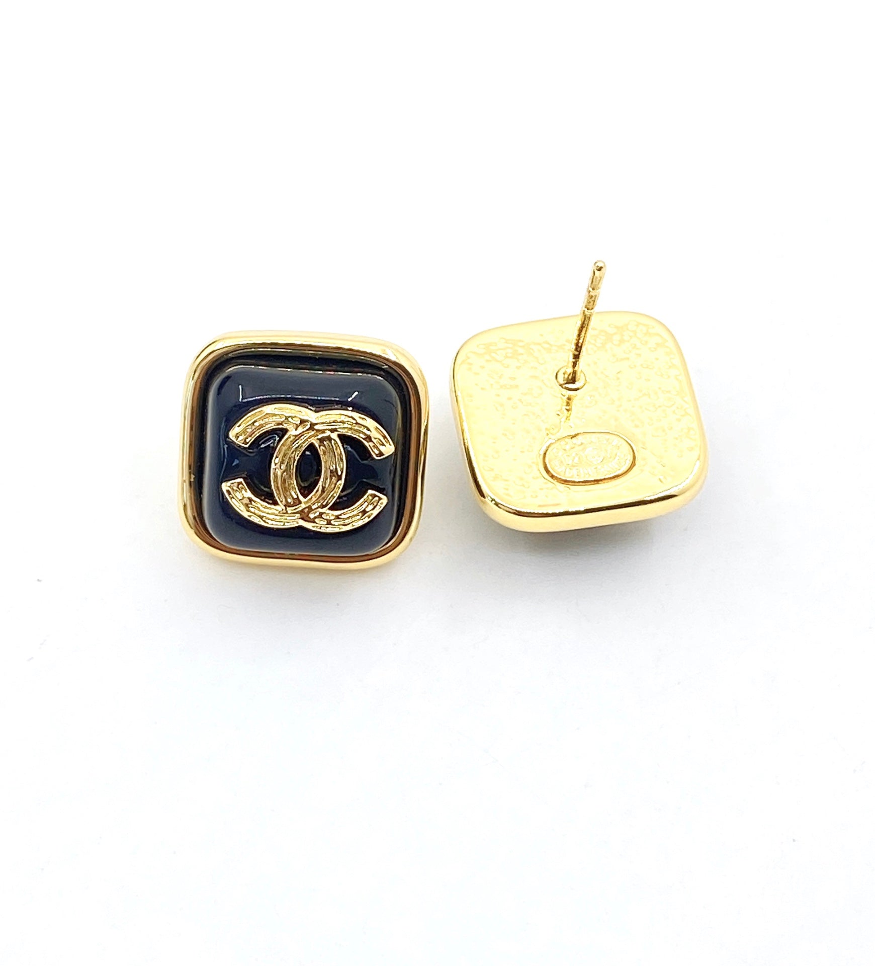 18K Chanel Square Resin Earrings