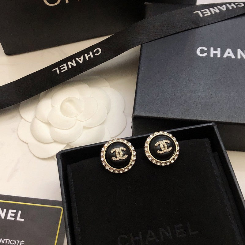 18K Chanel Black Gold Diamond Earrings