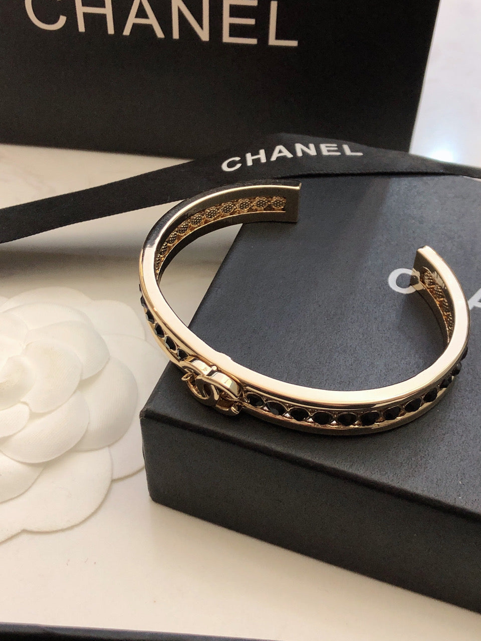 18K Chanel Crystal Open Cuff Bracelet