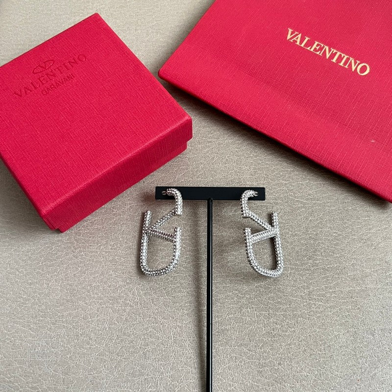 18K Valentino Vlogo Diamond Earrings