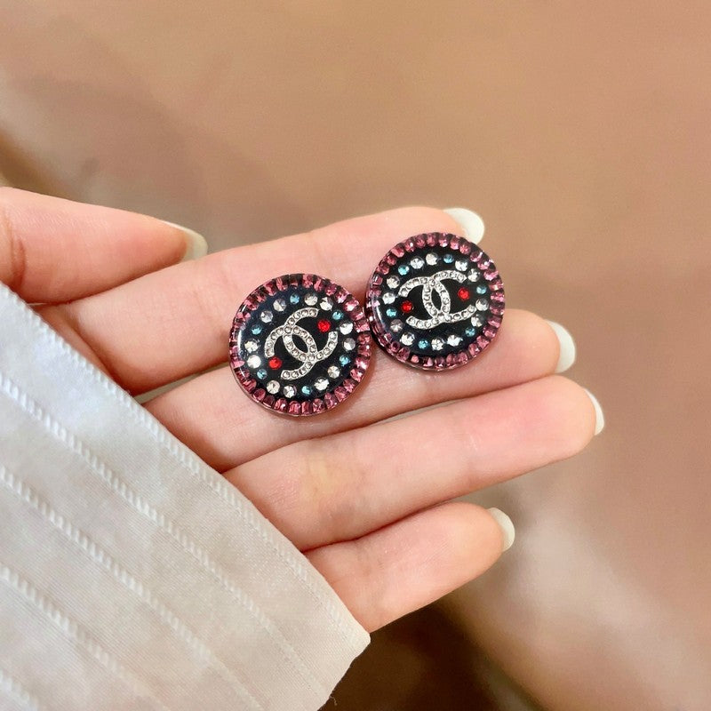 18K Chanel Red & Blue Crystal Round Earrings