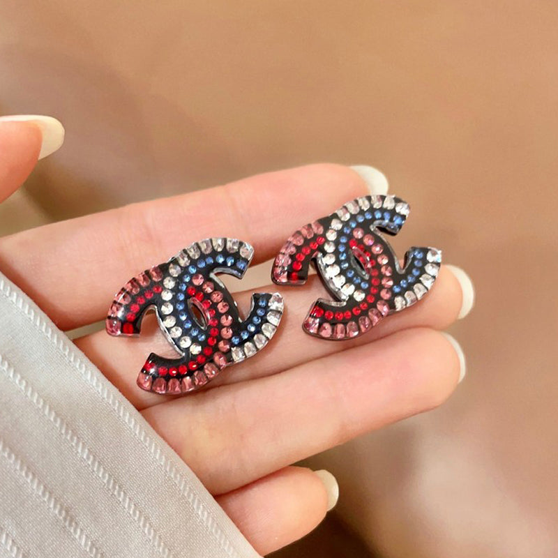 18K Chanel Red & Blue Crystal Earrings