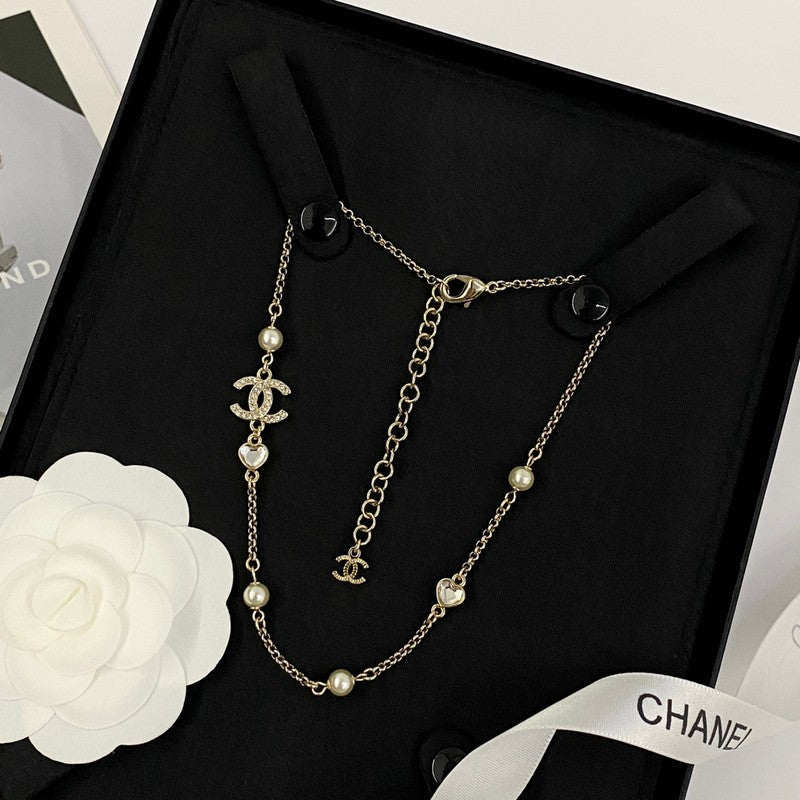 18K Chanel 25B Heart Crystal Pearl Necklace