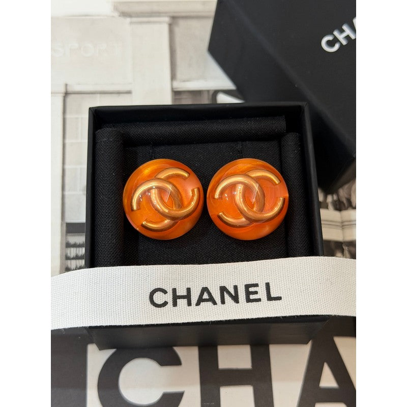 18K Chanel Orange & Red Crystal Round Earrings