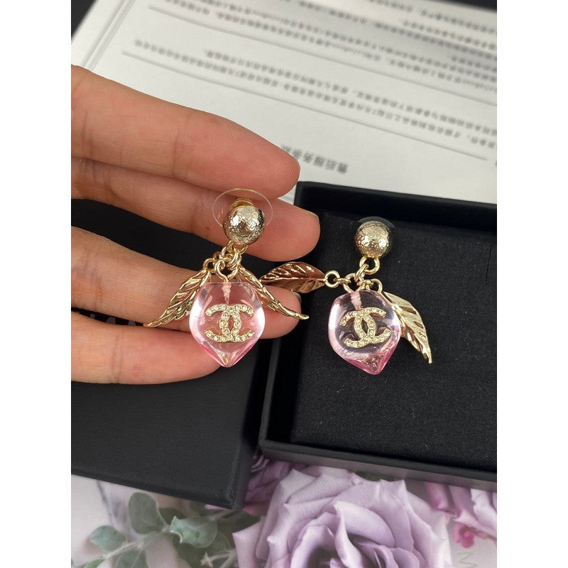 18K Chanel Pink Peach Gold Earrings