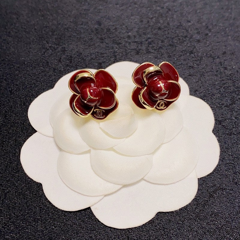 18K Chanel Red & Pink Camellia Earrings