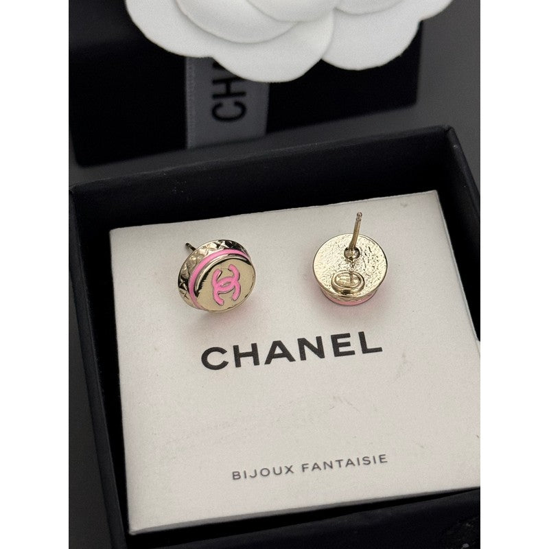 18K Chanel Black & Pink Gold Button Earrings