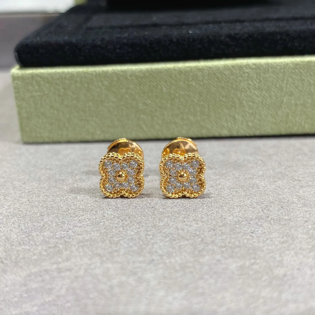 18K Van Cleef & Arpels Vintage Alhambra Diamonds Earrings