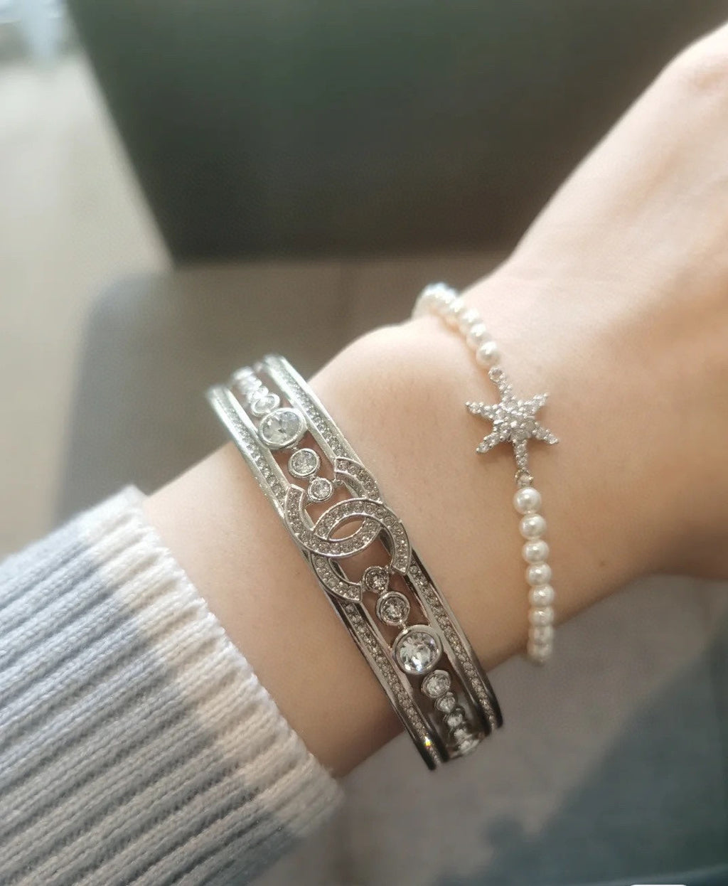 18K Chanel Cuff Crystals Open Bracelet