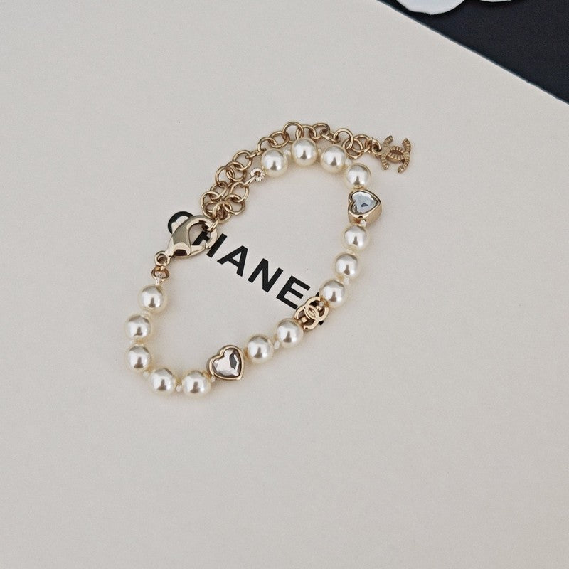 18K Chanel Pearl Heart Crystal Bracelet