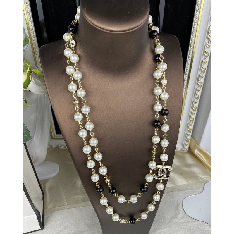 18K Chanel 24A Black & White Pearl Long Necklace