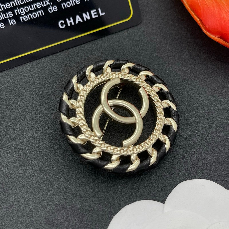 18K Chanel Leather Gold Brooch