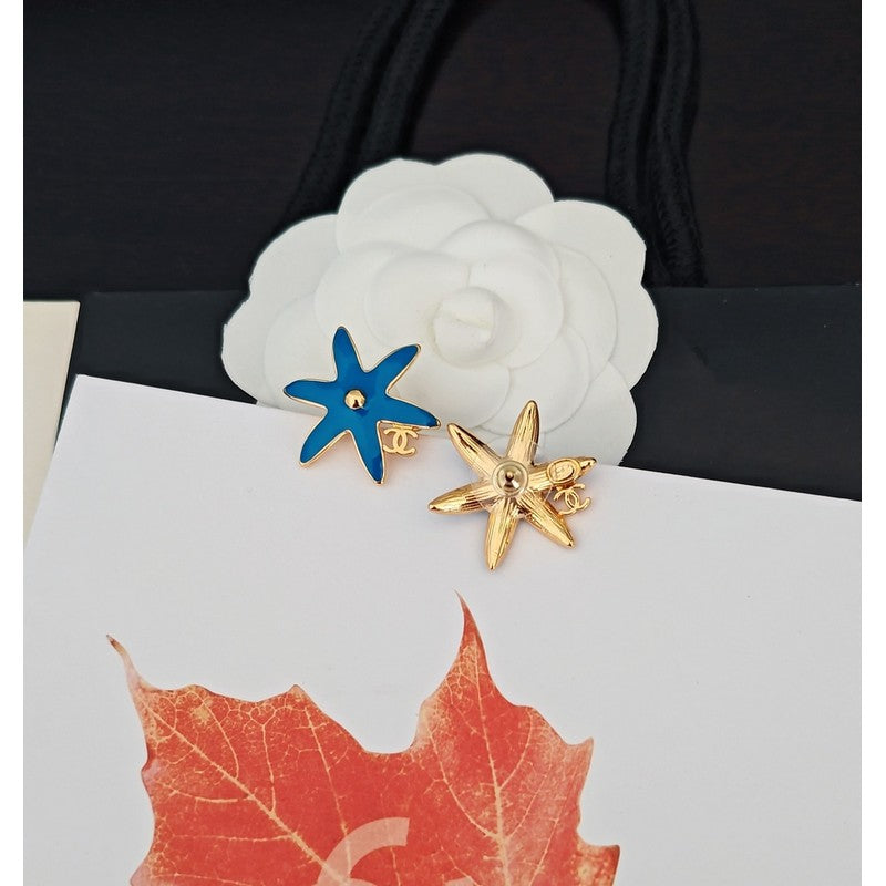 18K Chanel Blue Starfish Gold Earrings