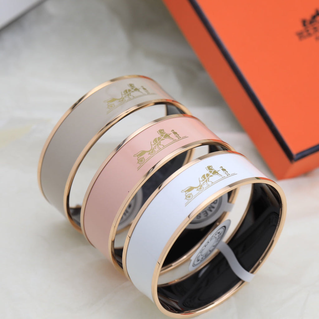 18K Enamel Wide Bangle Hermes Bracelet