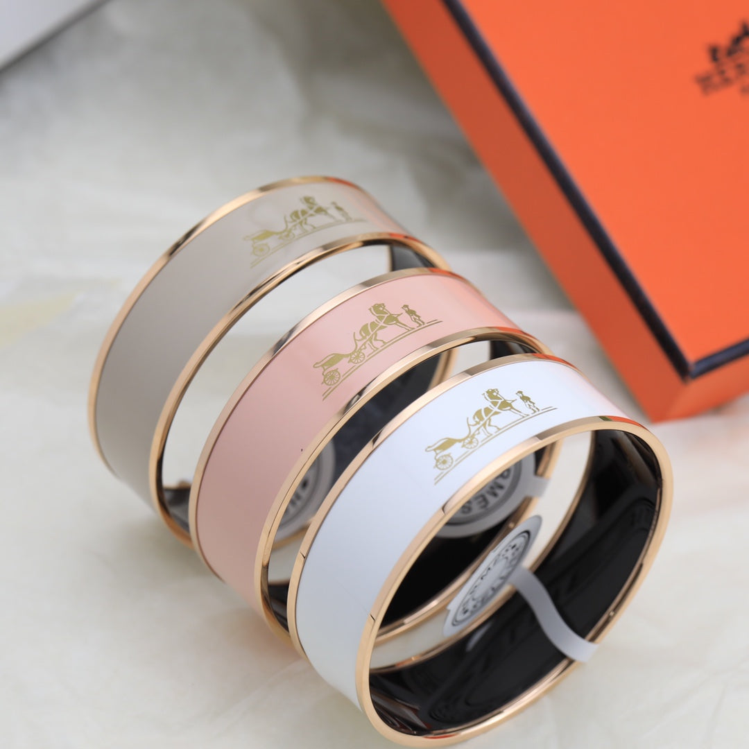 18K Enamel Wide Bangle Hermes Bracelet