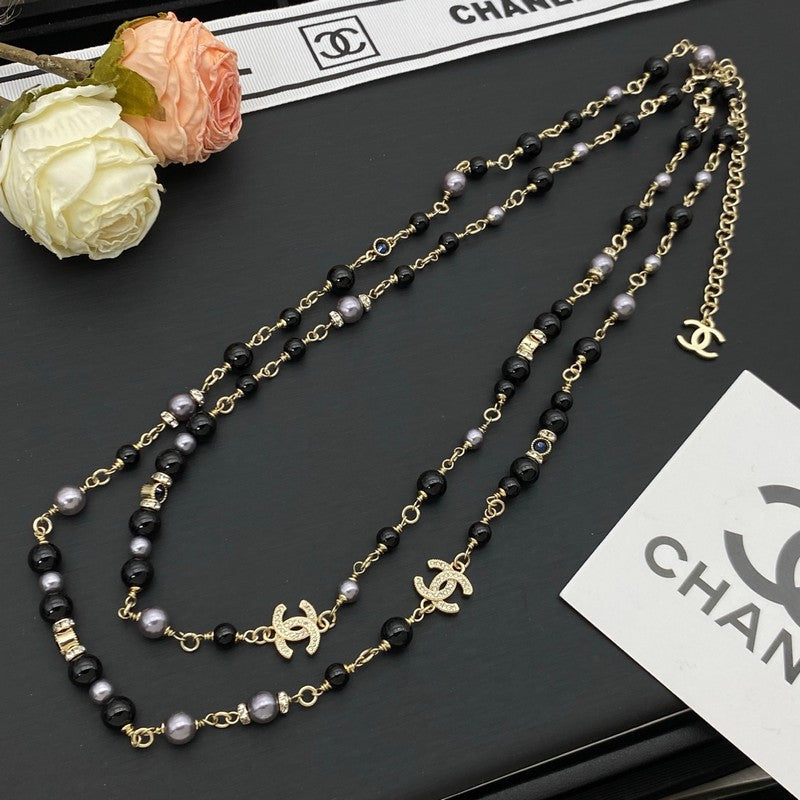 18K Chanel Black Pearls Long Necklace