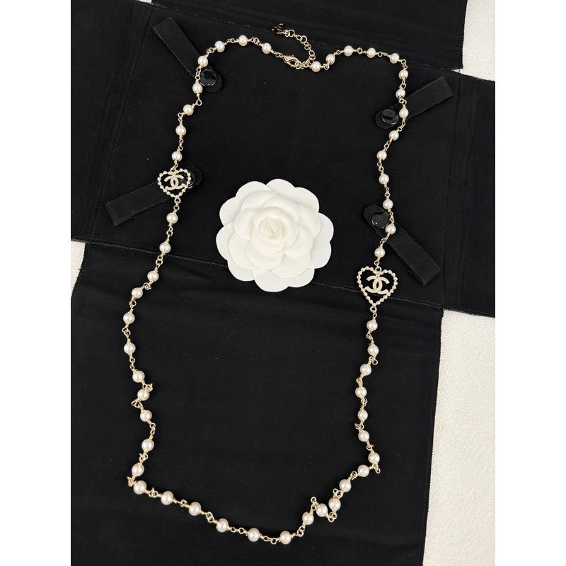 18K Chanel Heart Long Pearl Necklace