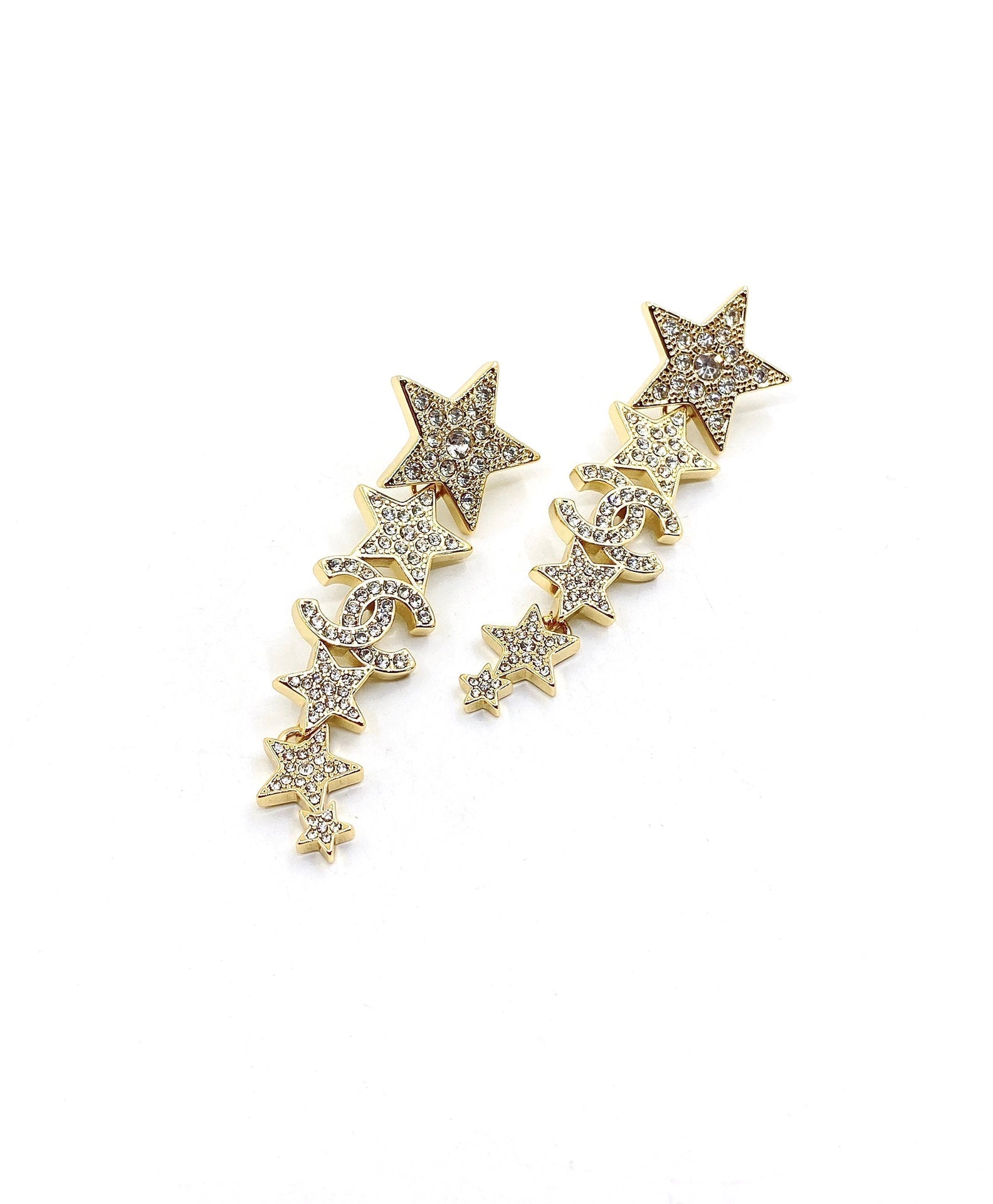 18K Chanel Star Diamonds Long Earrings