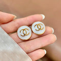 18K Chanel Black & White Round Gold Earrings