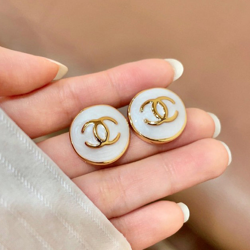18K Chanel Black & White Round Gold Earrings