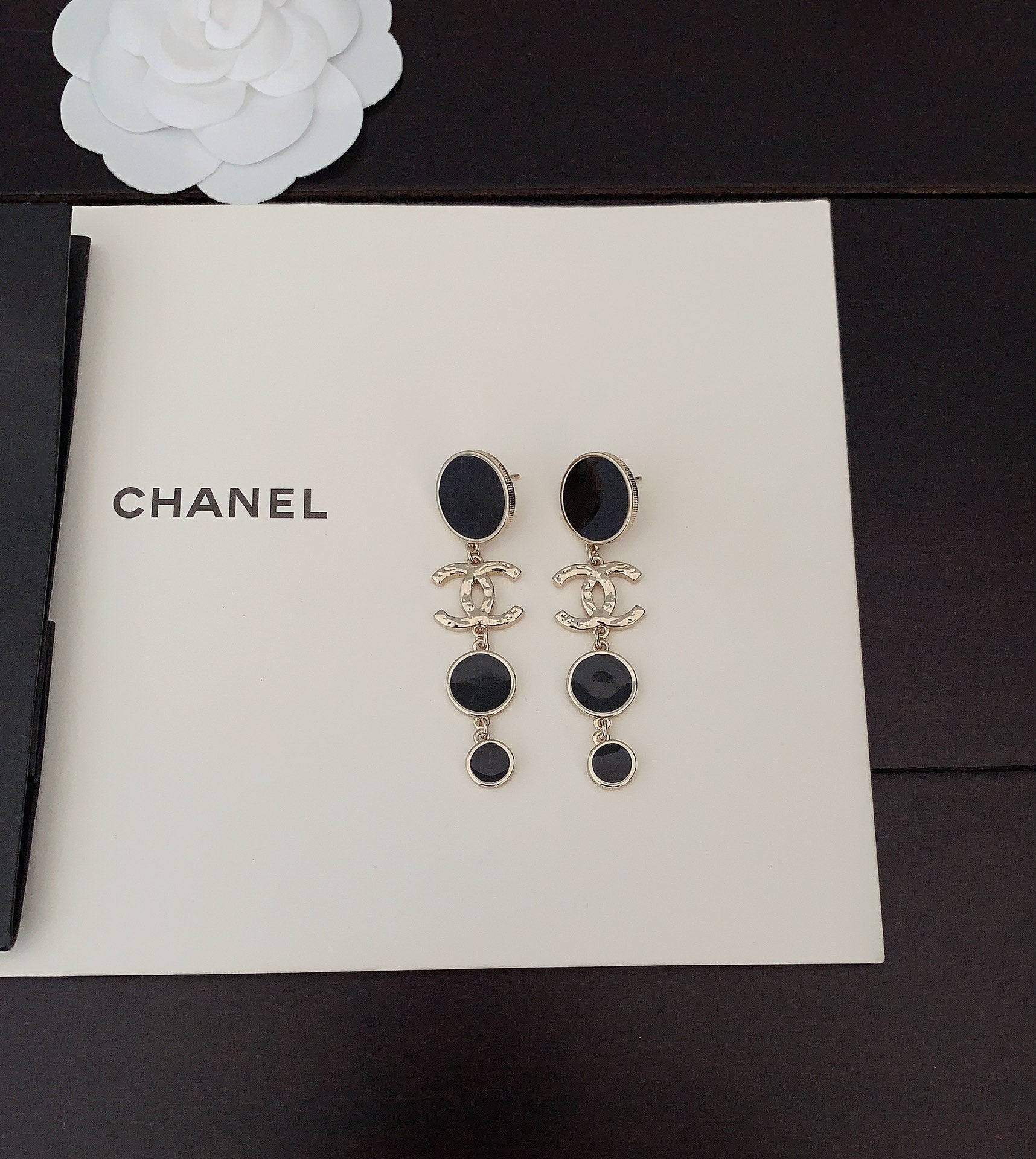 18K Chanel Black Crystals Earrings
