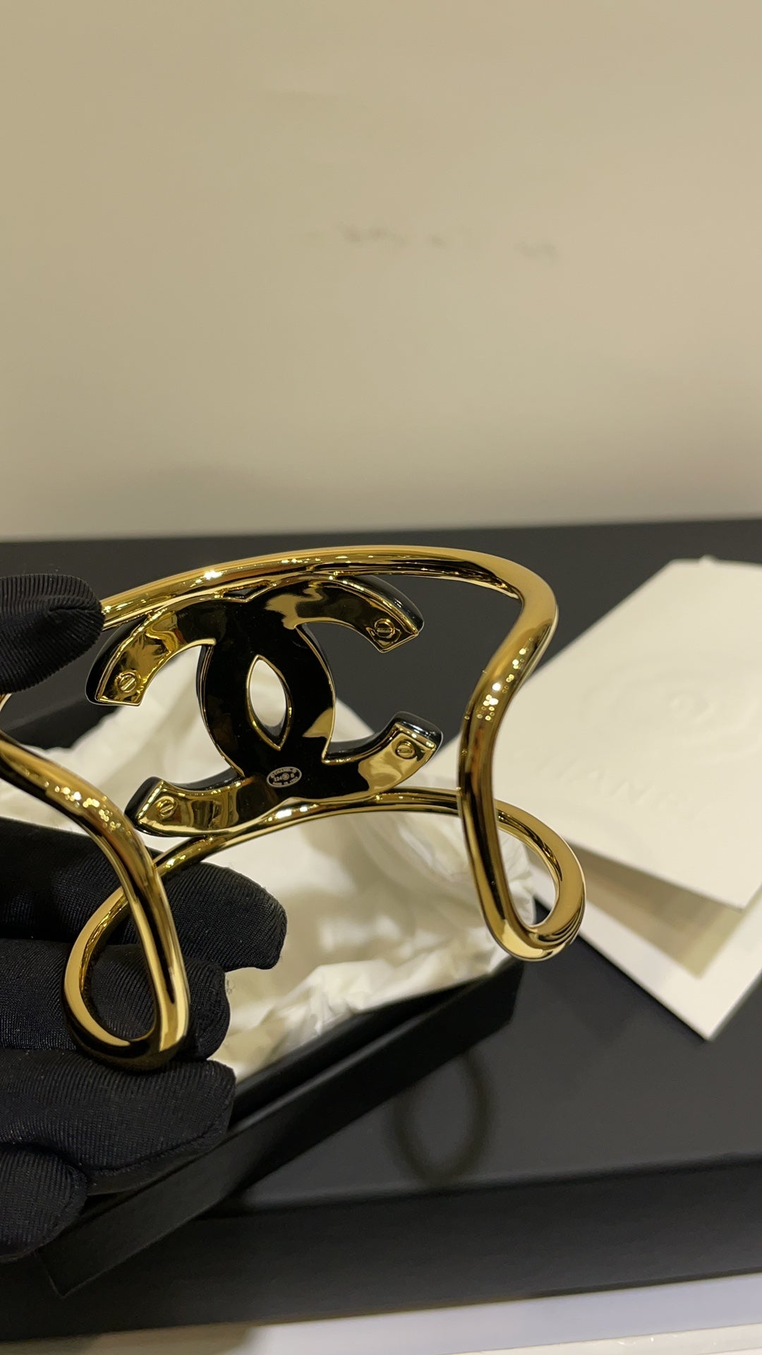 18K Chanel Black Logo Open Cuff Bracelet