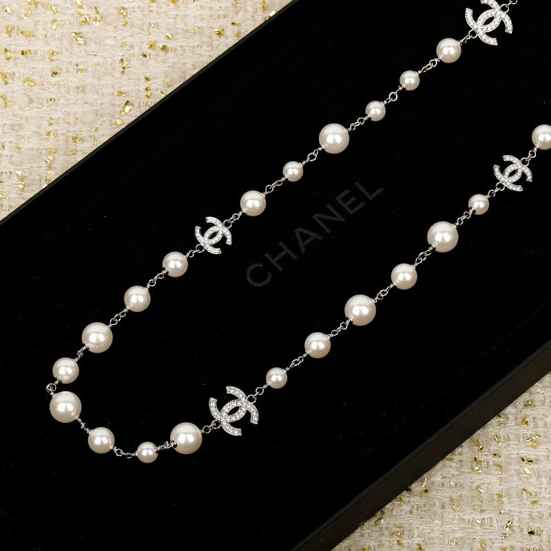 18K Chanel White Gold Long Pearl Necklace