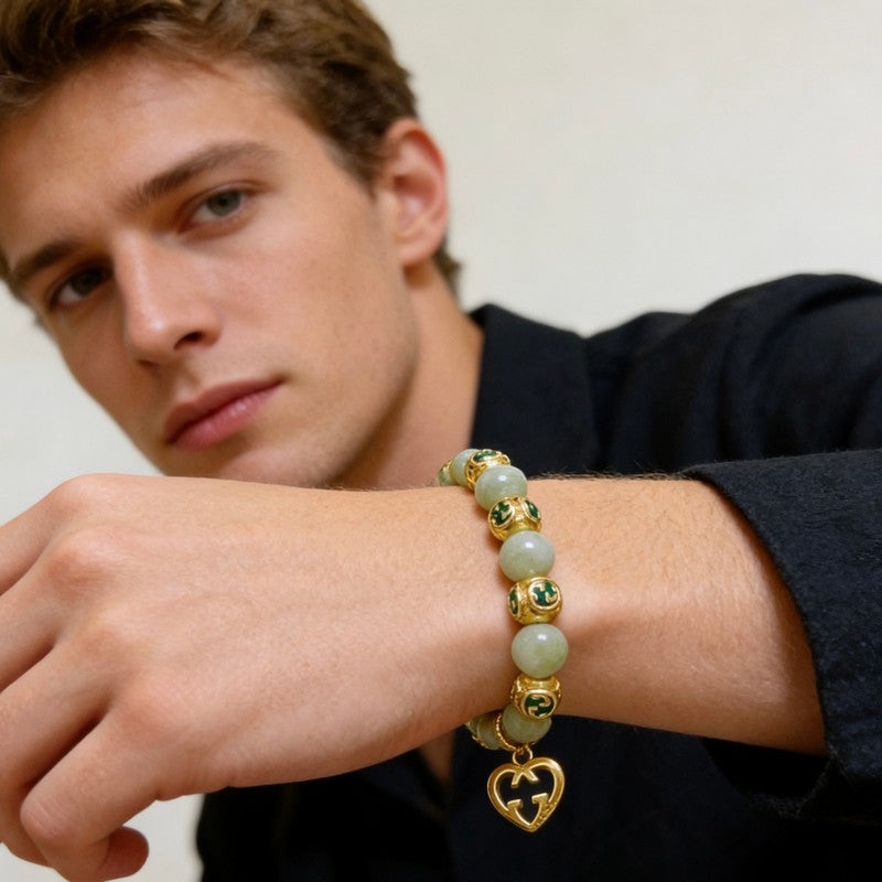 18K Gucci Anger Forest Green Bead Gold Chain Bracelet