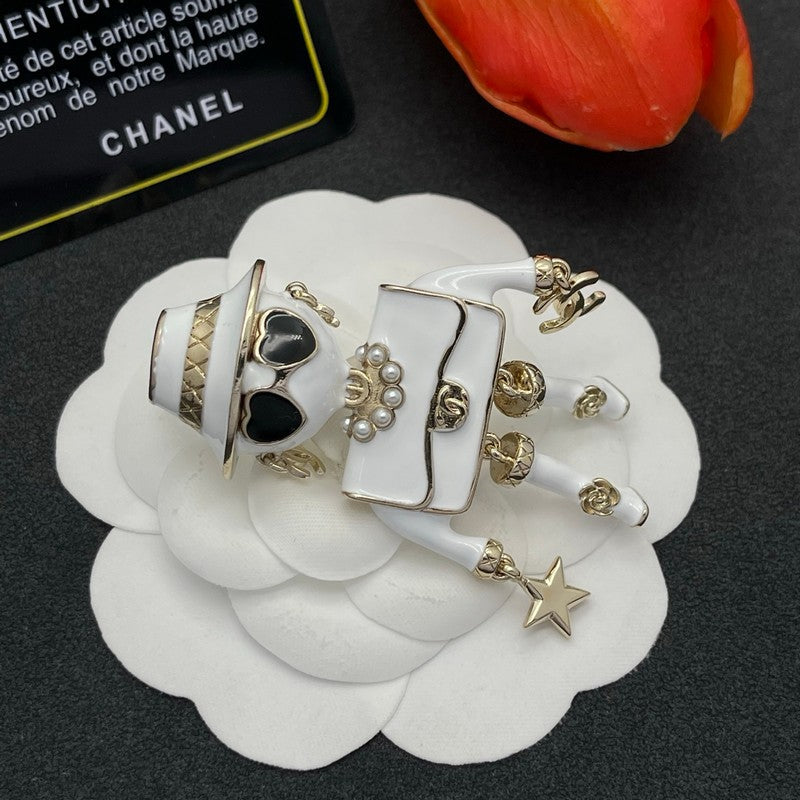 18K Chanel Robot Gabrielle Doll White Brooch