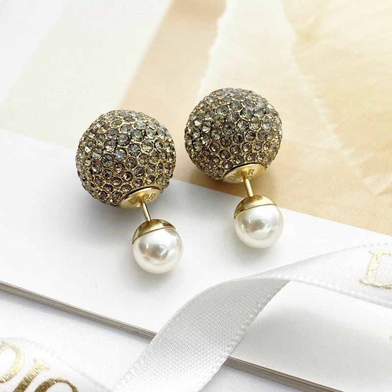 18K Dior Diamond & Pearl Gold Earrings