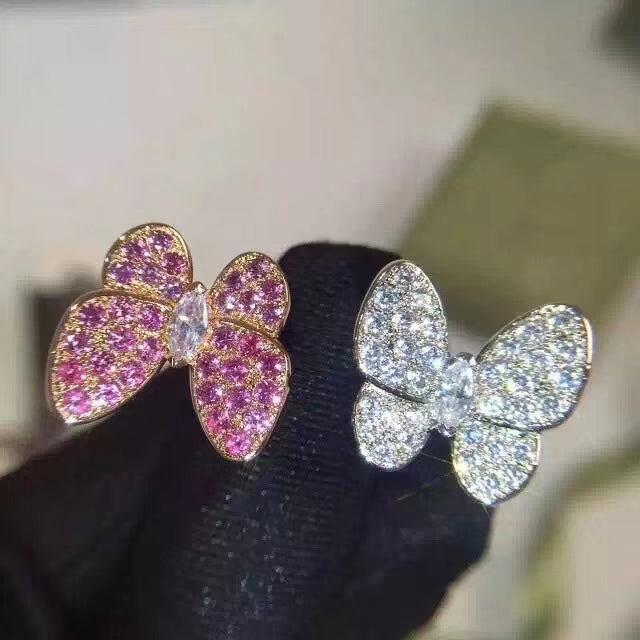18K Van Cleef & Arpels Two Butterfly Between the Finger Sapphire Ring