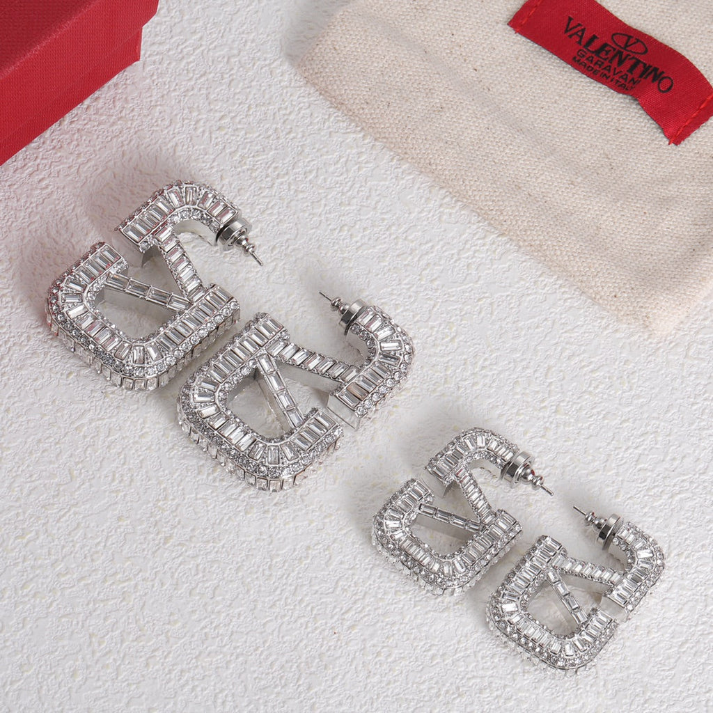 18K Valentino Vlogo Crystals Earrings