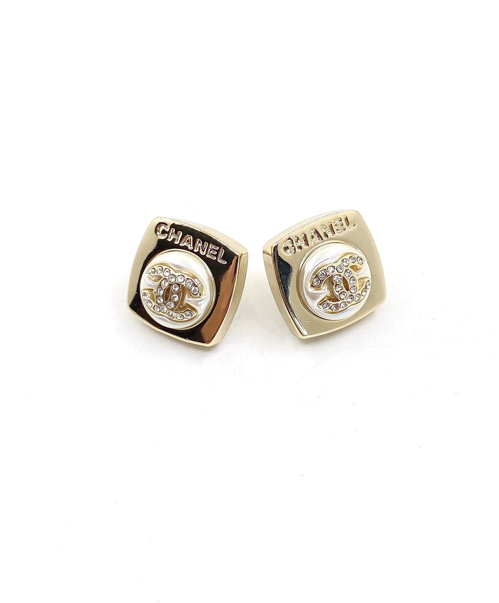 18K Chanel Diamond Square Earrings