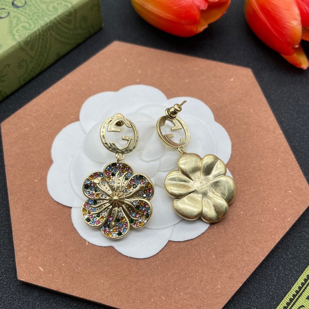 18K Gucci Color Crystals Flower Earrings