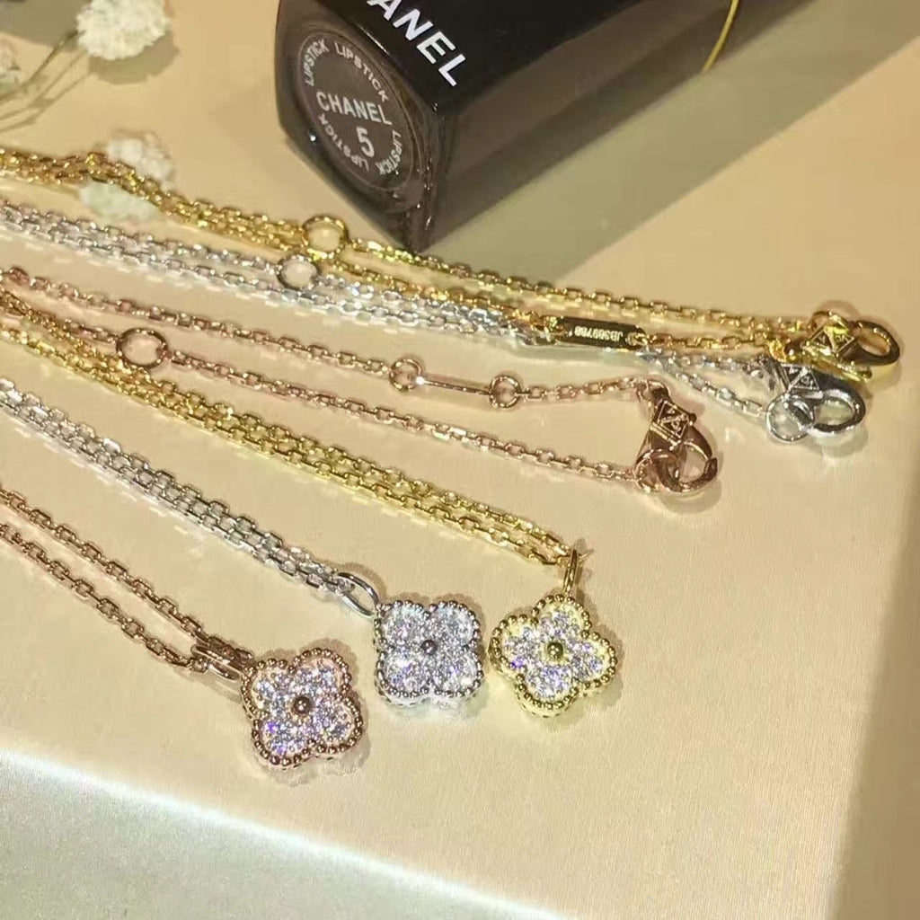 18K Van Cleef & Arpels Rose Gold Sweet Alhambra Diamond Necklace