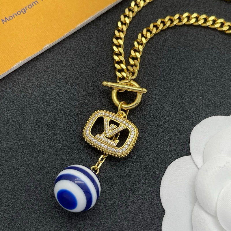 18K Louis Vuitton Blue & White Ball Gold Necklace