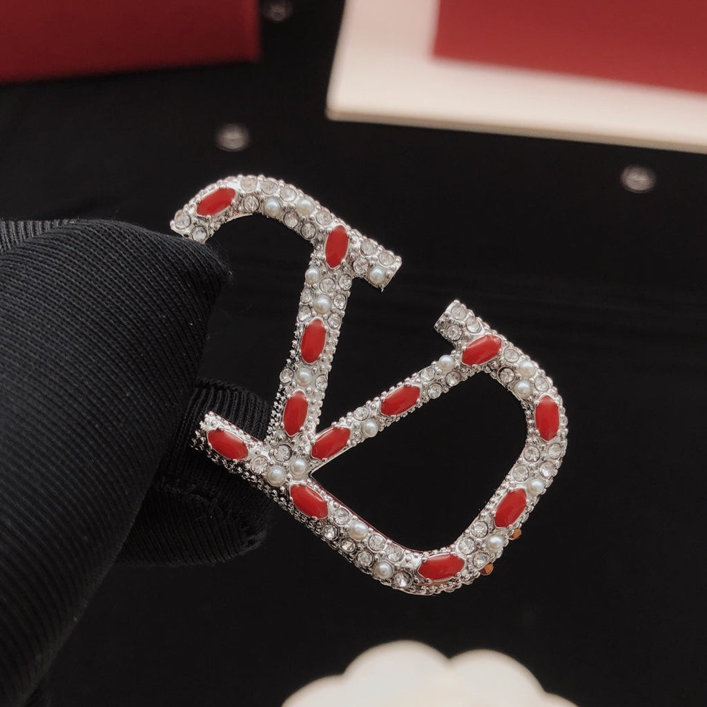 18K Valentino Vlogo Red Crystal Earrings