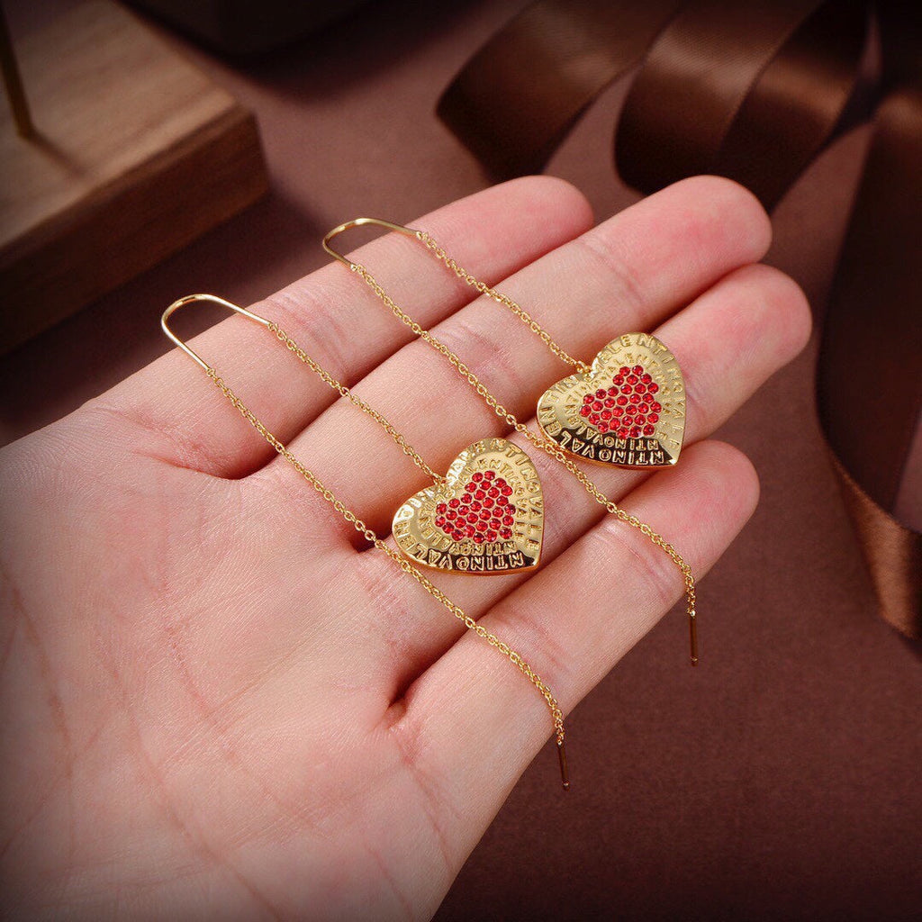 18K Valentino Vlogo Red Heart Earrings