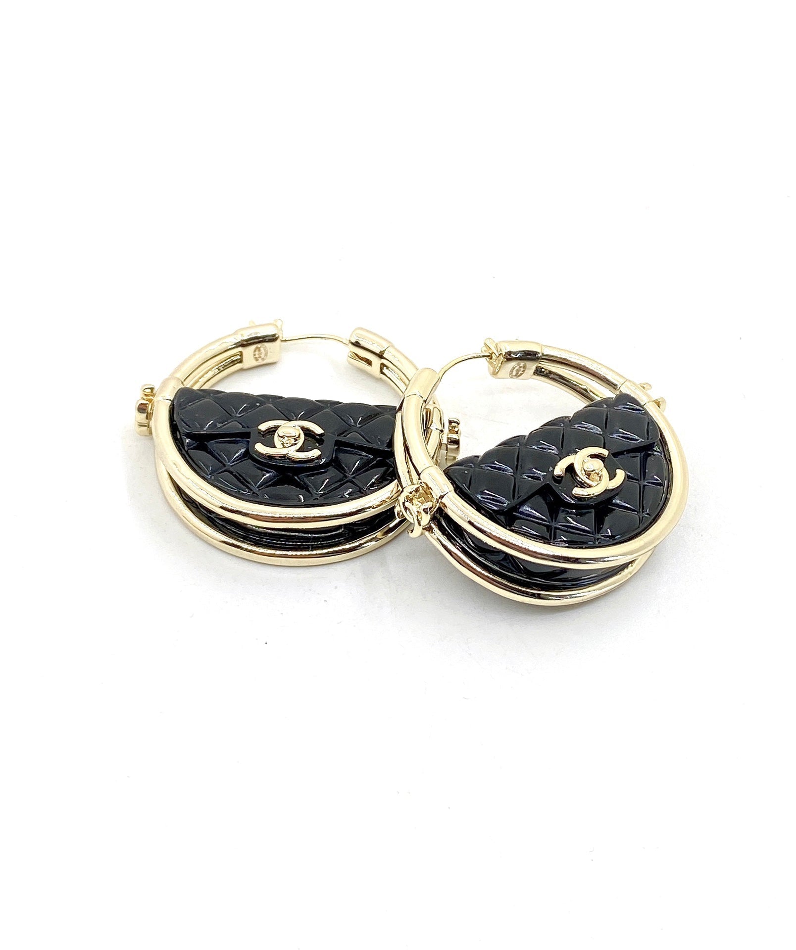 18K Chanel Black Bag Earrings