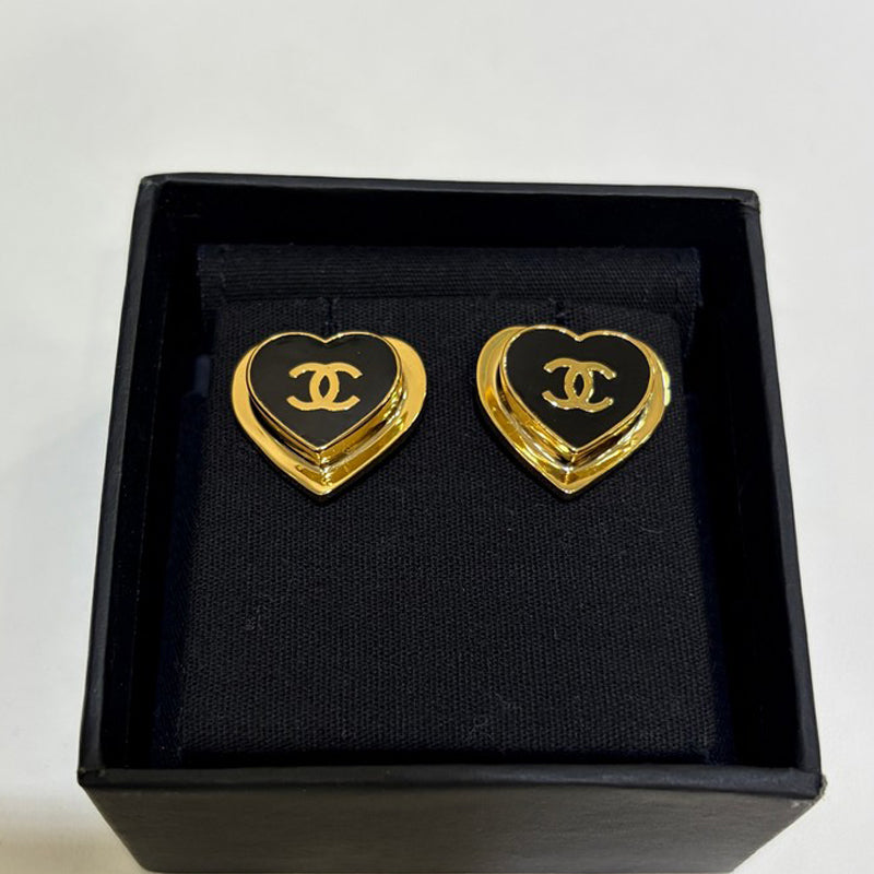 18K Chanel 26P Black & Red Heart Earrings