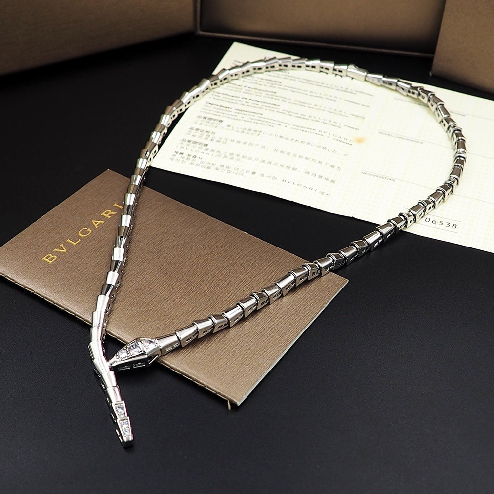 18K BVLGARI BV Serpenti Viper Demi-Pave Diamonds Necklace