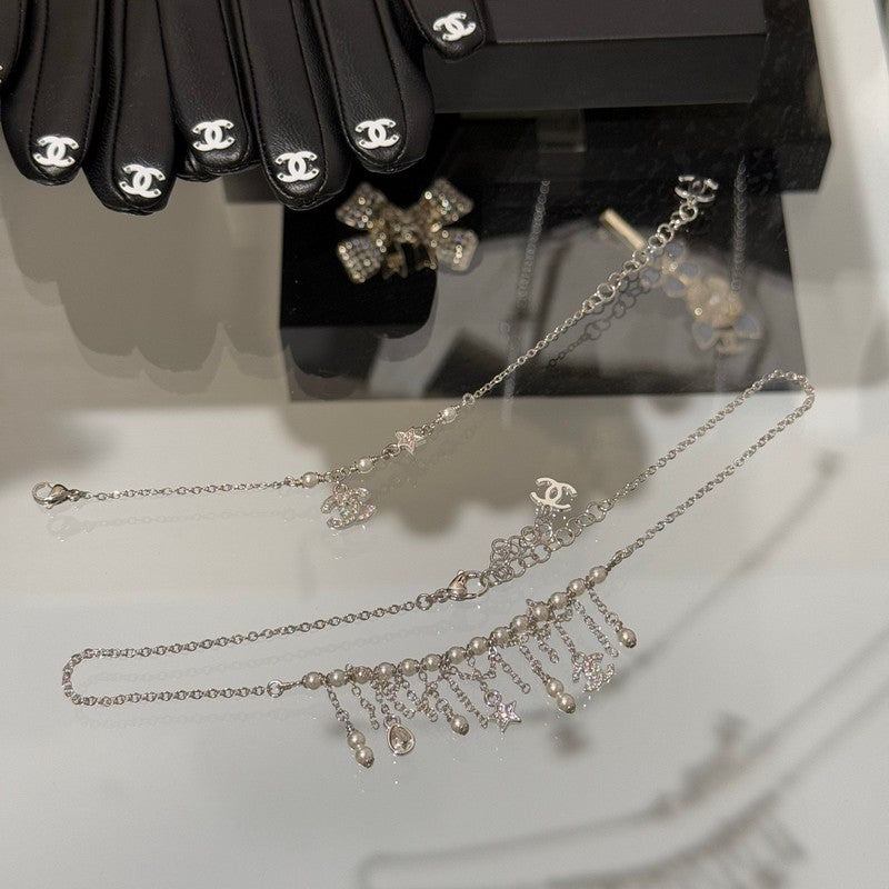 18K Chanel 26C Pearl Diamond Tassel Choker Necklace