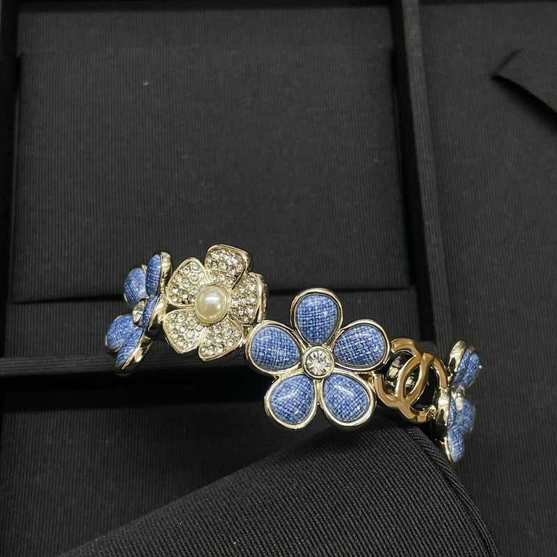 18K Chanel Blue Flower Diamond Cuff Bracelet