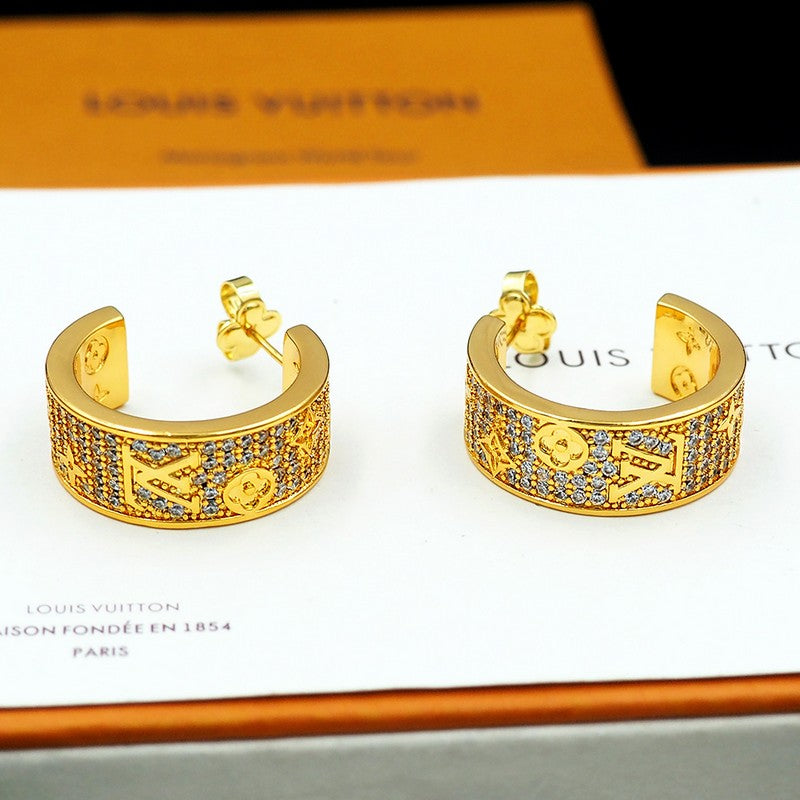 18K Louis Vuitton Pave Diamond Hoop Earrings