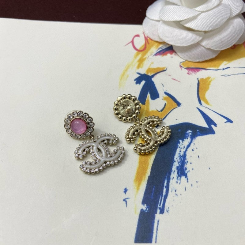 18K Chanel Pink Crystal Pave Diamond Earrings