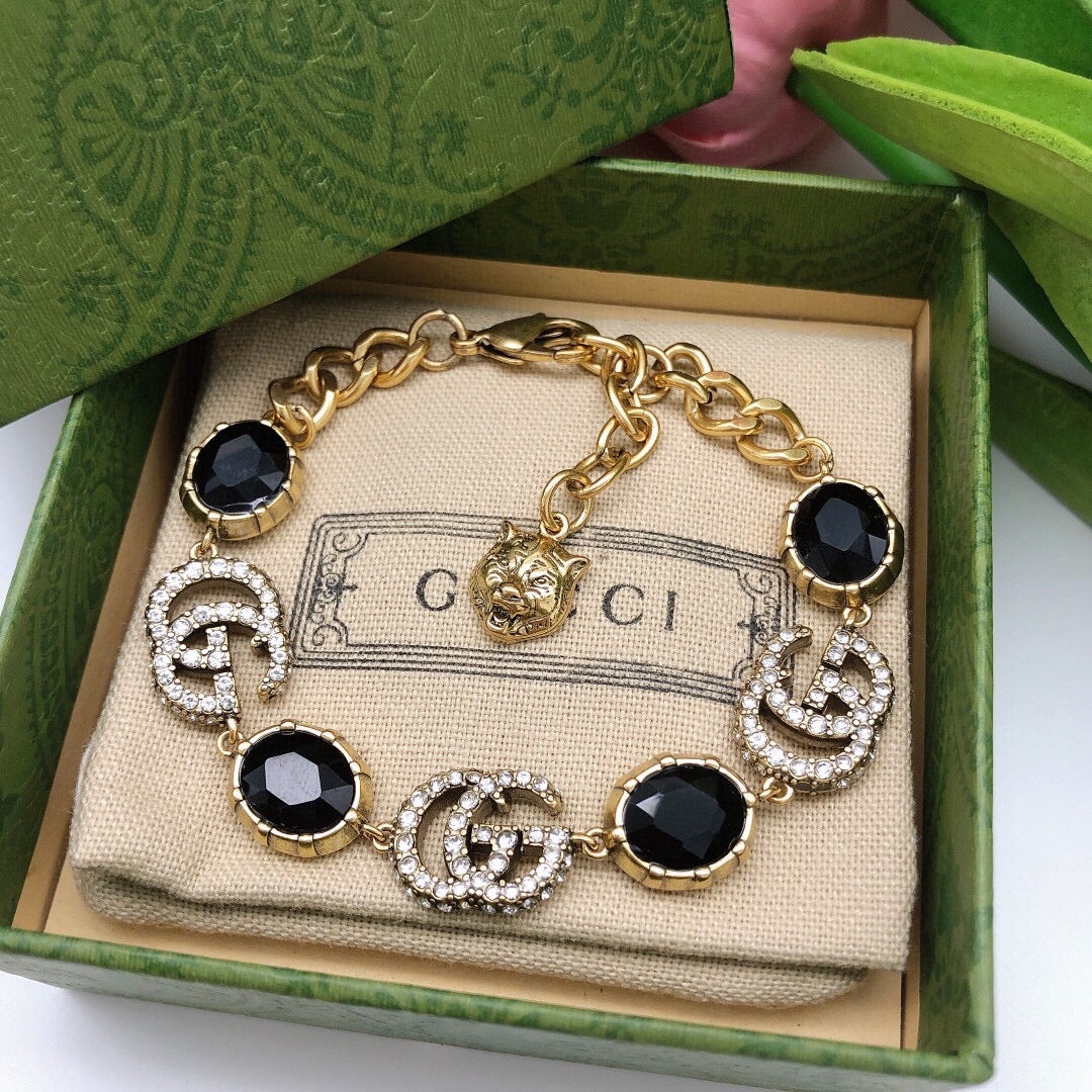 18K Gucci Black Stones Chain Bracelet