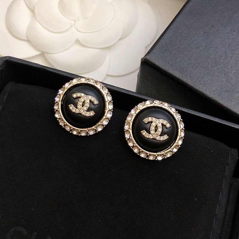 18K Chanel Black Gold Diamond Earrings