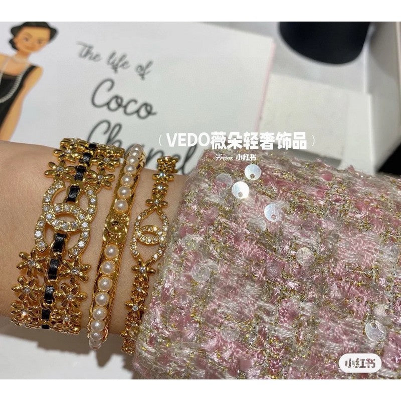 18K Chanel Crystal Flower Open Cuff Bracelet