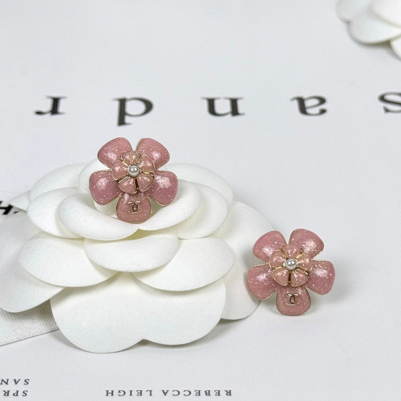 18K Chanel 26C Pink Camellia Earrings